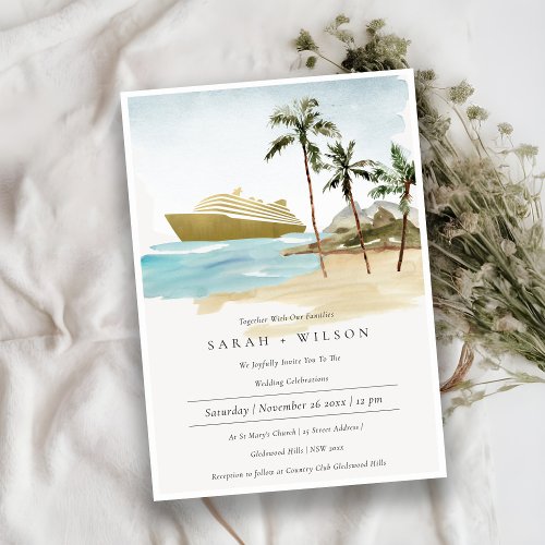 Tropical Seascape Beach Cruise Palm Wedding Invite