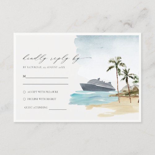 Tropical Seascape Beach Cruise Palm Wedding RSVP Enclosure Card