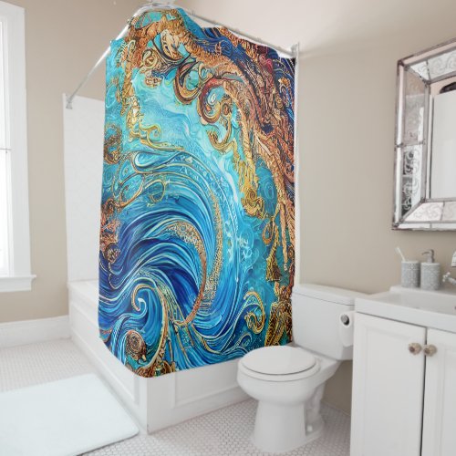 Tropical Seascape Beach Ocean Waves Shower Curtain