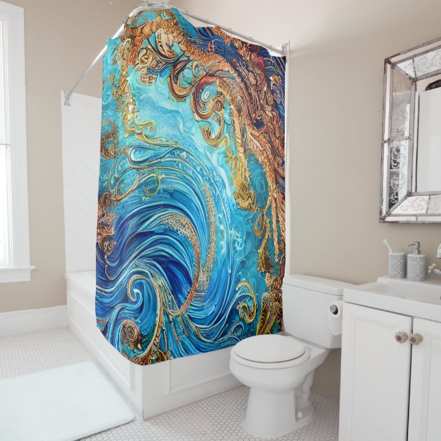 Tropical Seascape Beach Ocean Waves Shower Curtain (In Situ)
