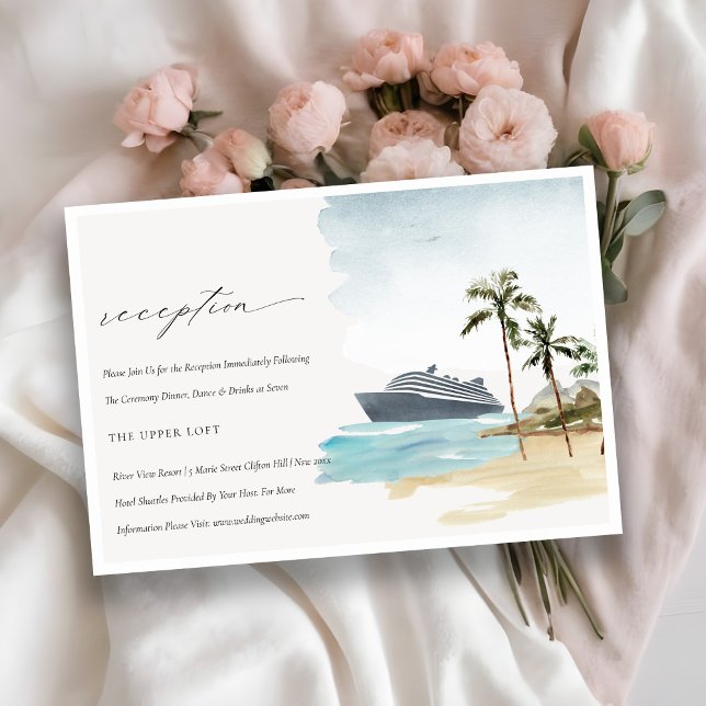 Tropical Seascape Cruise Palm Wedding Reception Enclosure Card (Creator Uploaded)