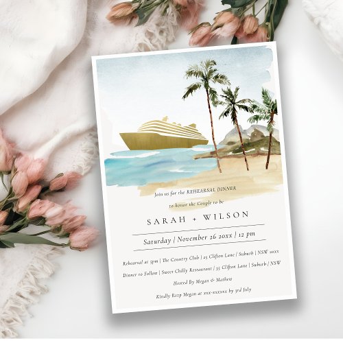 Tropical Seascape Cruise Rehearsal Dinner Invite