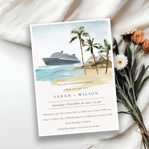 Tropical Seascape Cruise Rehearsal Dinner Invite