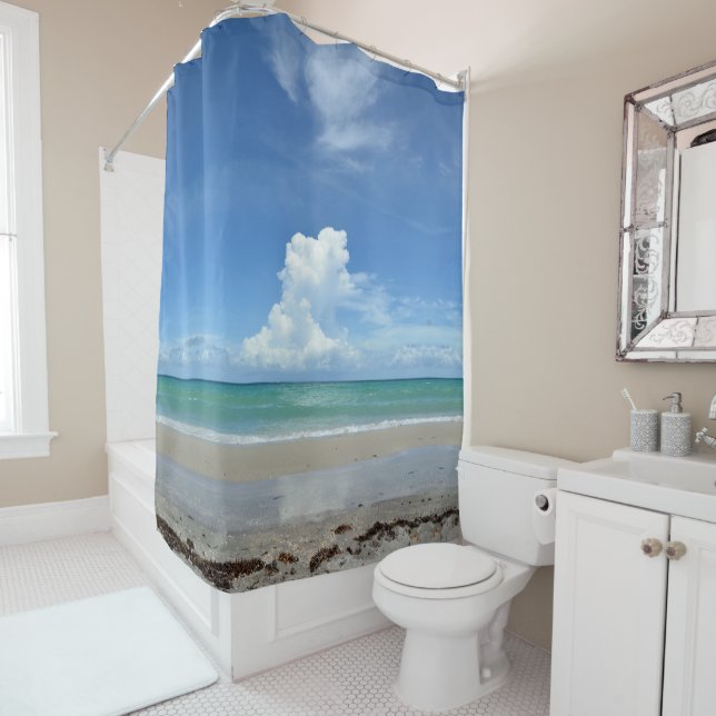 Tropical Seascape Photographic Shower Curtain (In Situ)