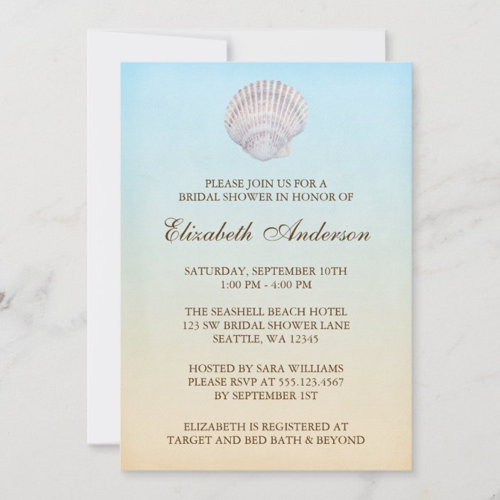 Tropical Seashell Beach Bridal Shower Invitation