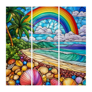Tropical seashell beach stained glass art