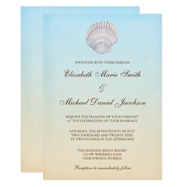 Tropical Seashell Beach Wedding Invitation