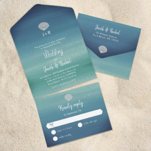 Tropical Seashell Boho Beach Ocean Wedding All In One Invitation