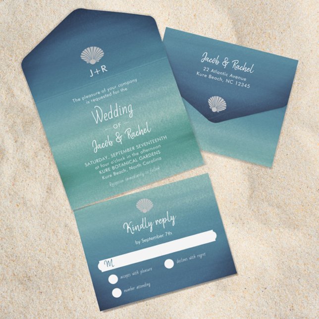 Tropical Seashell Boho Beach Ocean Wedding All In One Invitation (Creator Uploaded)