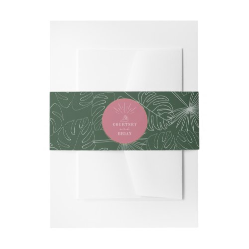 Tropical Seashell Pink  Green Beach Wedding Invitation Belly Band