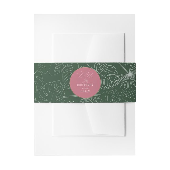 Tropical Seashell Pink & Green Beach Wedding Invitation Belly Band (Front Example)