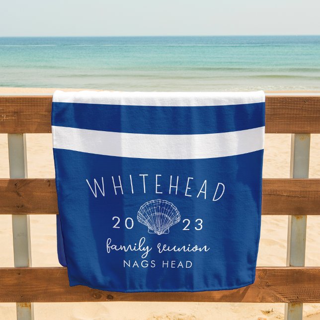 Tropical Seashell Royal Blue Monogram Beach Towel (Creator Uploaded)