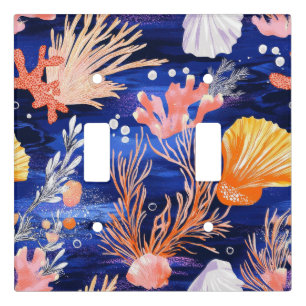 Tropical Seashell Starfish Orange Pink Cobalt Light Switch Cover