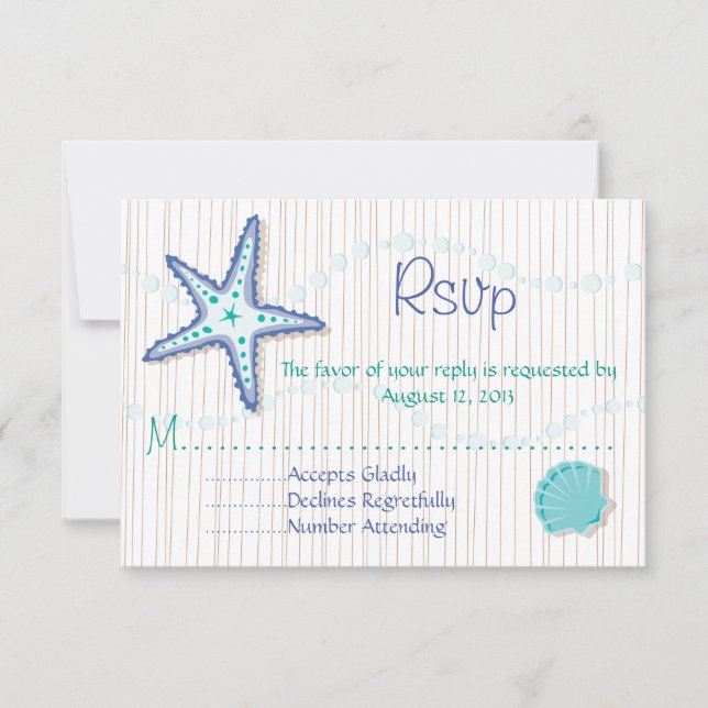 Tropical Seashell Wedding RSVP cards (Front)