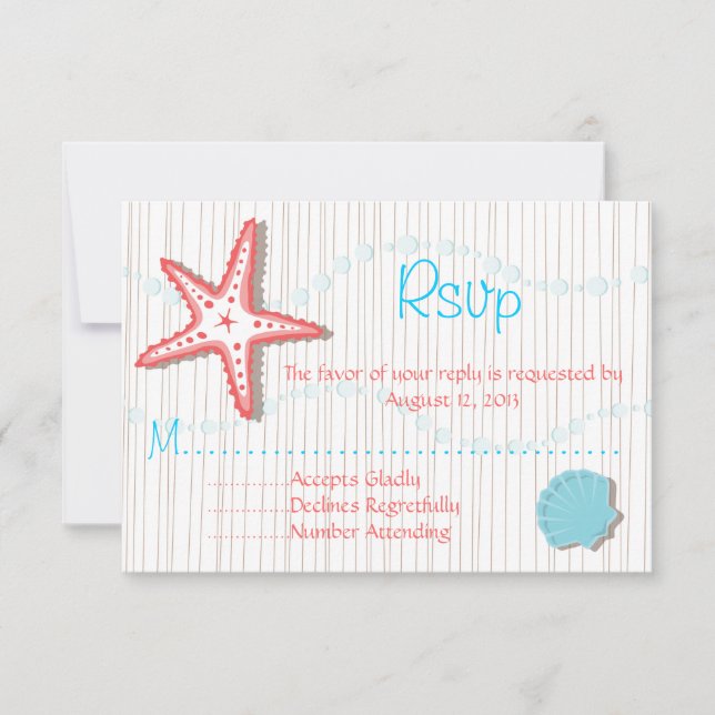 Tropical Seashell Wedding RSVP cards (Front)