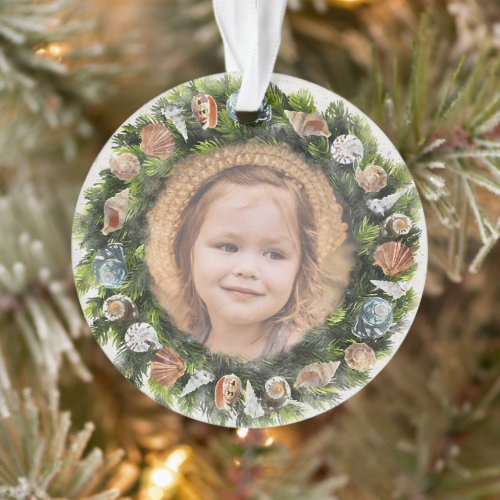 Tropical Seashells 2 Custom Photo Christmas Wreath Ornament