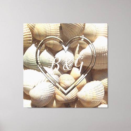 Tropical Seashells Add Initials  Wedding Date Canvas Print