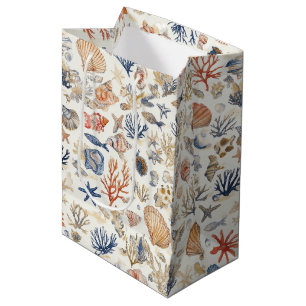 Tropical Seashells & Coral Reef Motif Medium Gift Bag