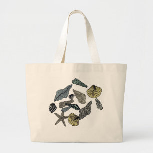 Tropical seashells on beach large tote bag