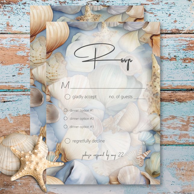 Tropical Seashells Scene Modern Wedding Dinner RSVP Card (Tropical Seashells Scene Modern Wedding Dinner RSVP Card)