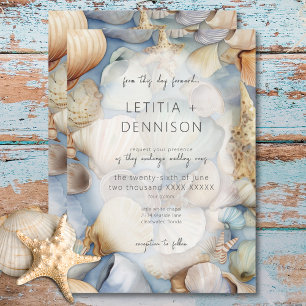 Tropical Seashells Scene Modern Wedding Invitation