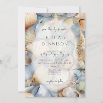 Tropical Seashells Scene Modern Wedding Invitation | Zazzle