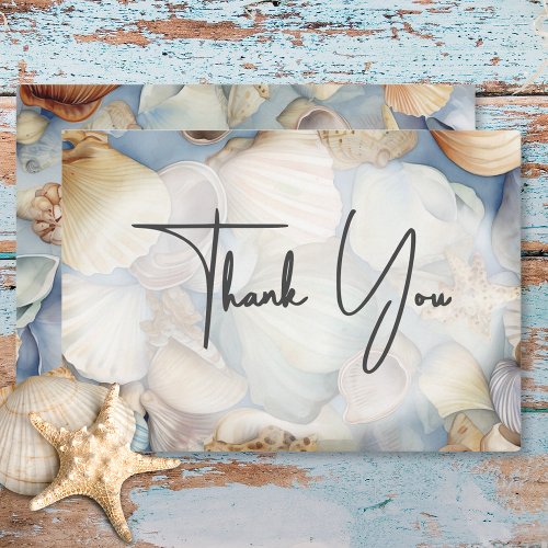 Tropical Seashells Scene Modern Wedding Thank You Card