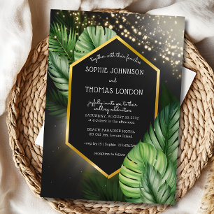 Tropical seaside night dark watercolor wedding invitation