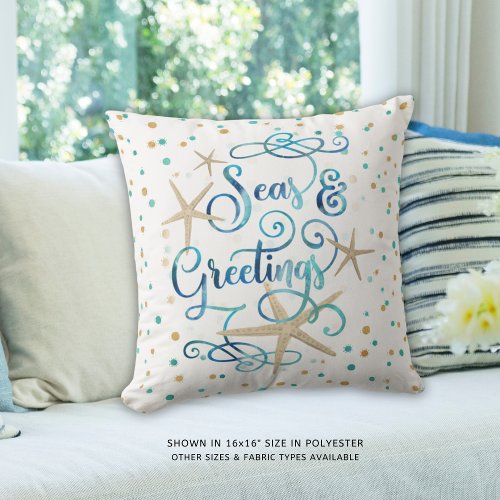 Tropical SEAsons Greetings Beach Holiday Throw Pillow