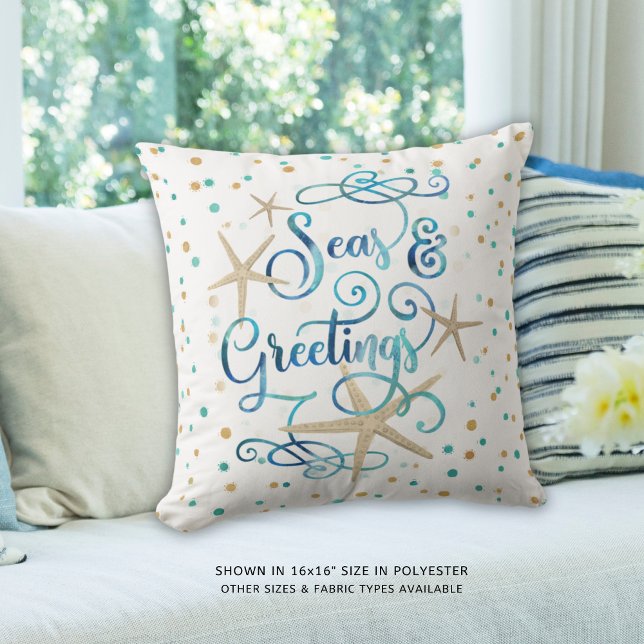 Tropical SEAsons Greetings Beach Holiday Throw Pillow (Creator Uploaded)