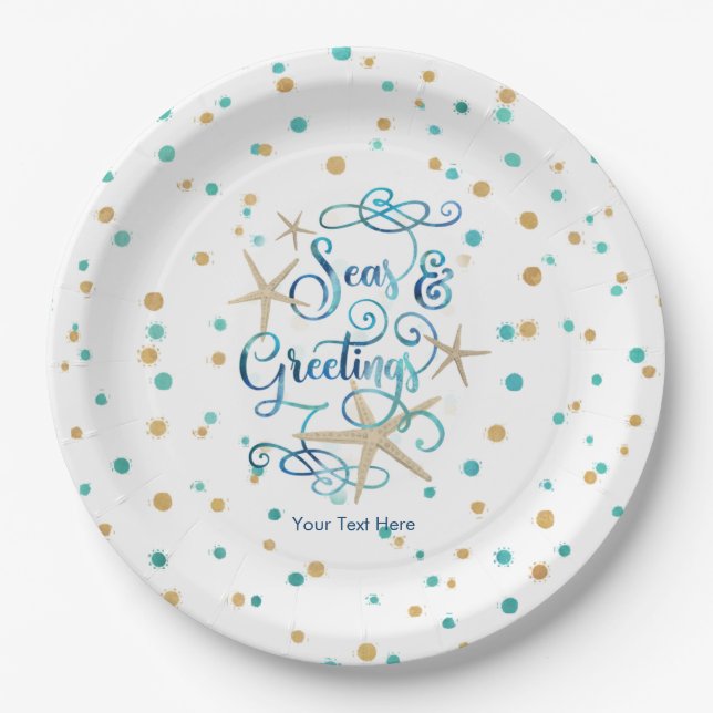 Tropical SEAson's Greetings Dots Party Paper Plates (Front)