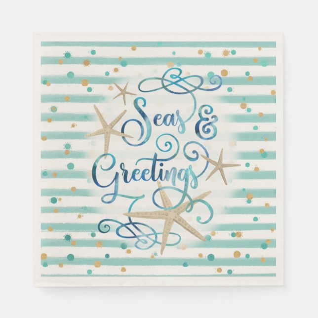 Tropical "SEAson's Greetings" Party Napkins (Front)