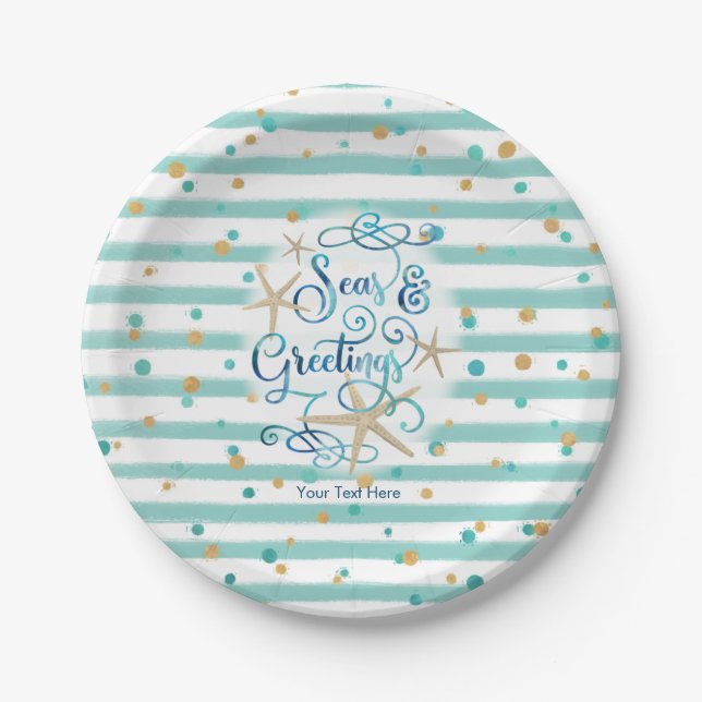 Tropical SEAson's Greetings Party Paper Plates (Front)