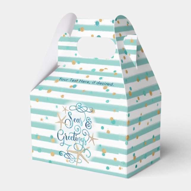 Tropical SEAson's Greetings, Teal Stripes & Dotted Favor Boxes (Front Side)