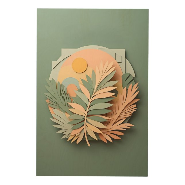 "Tropical Serenity: Boho-Inspired Palm Leaf Art" Wood Wall Art (Front)