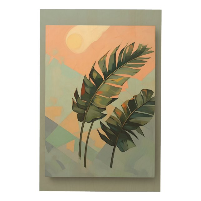 "Tropical Serenity: Boho-Inspired Palm Leaf Art" Wood Wall Art (Front)