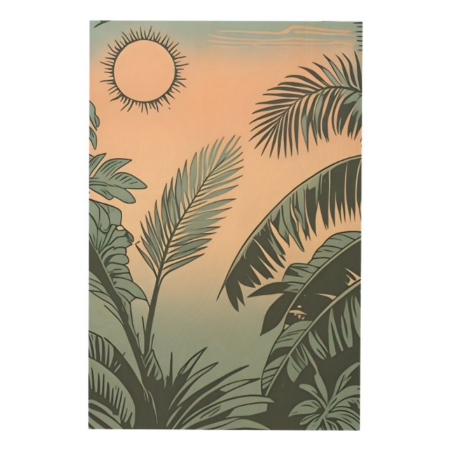 Tropical Serenity Boho-Inspired Palm Wood Wall Art (Front)