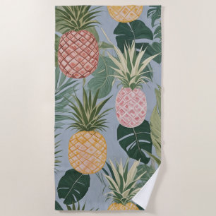 Tropical Serenity: Painted Pineapples and Palms  Beach Towel