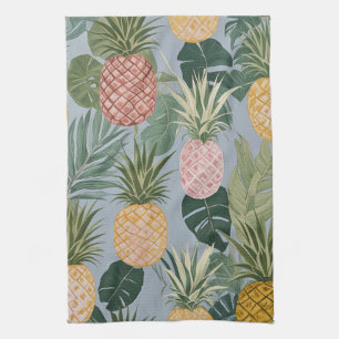 Tropical Serenity: Painted Pineapples and Palms Kitchen Towel