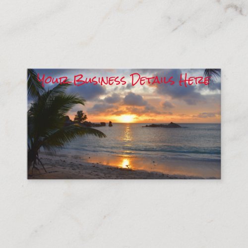 Tropical Seychelles Island Palm Tree Beach Sunset Business Card