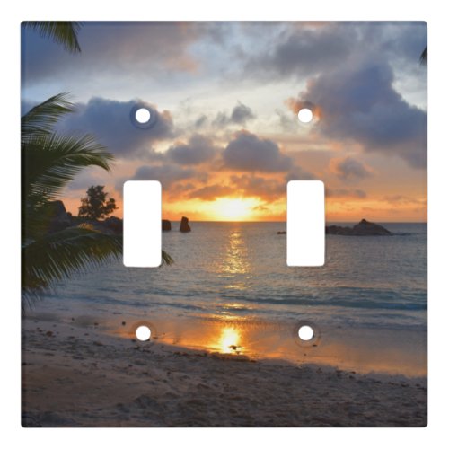 Tropical Seychelles Island Palm Tree Beach Sunset Light Switch Cover