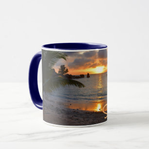 Tropical Seychelles Island Palm Tree Beach Sunset Mug
