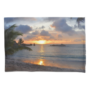 Tropical Seychelles Island Palm Tree Beach Sunset Pillow Case