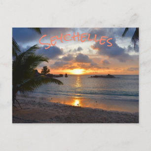 Tropical Seychelles Island Palm Tree Beach Sunset Postcard