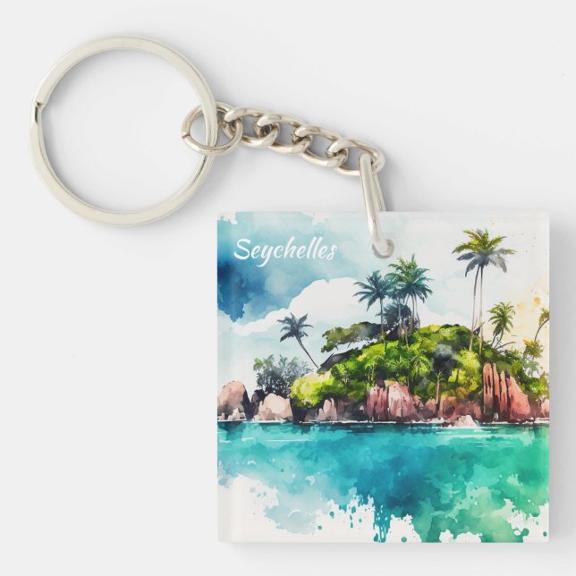 Tropical Seychelles Islands Painting Keychain (Front)