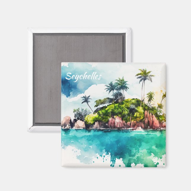 Tropical Seychelles Islands Painting Magnet (Front/Back)