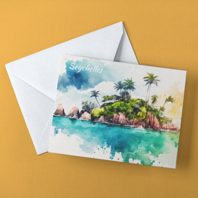 Tropical Seychelles Islands Painting Postcard (seychelles tropical islands postcard)