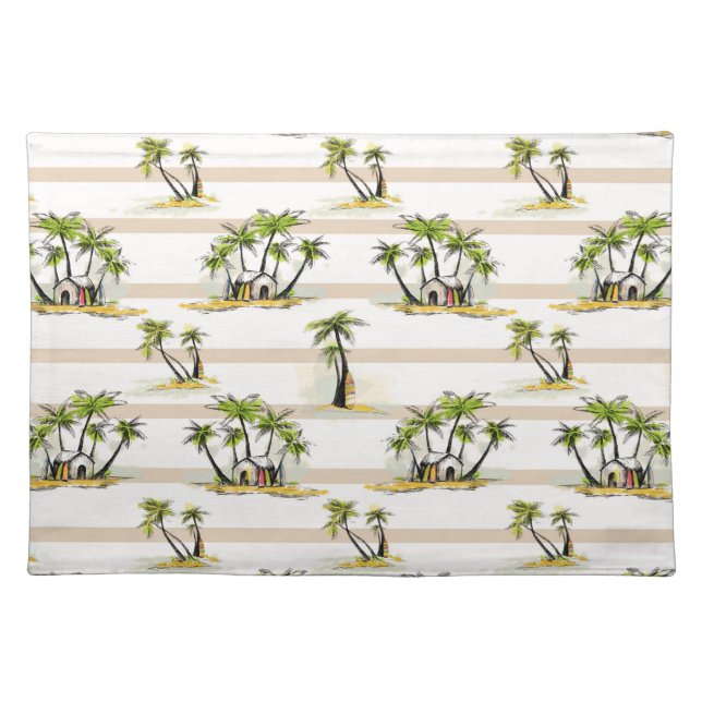 Tropical Shack And Palms Cloth Placemat (Front)