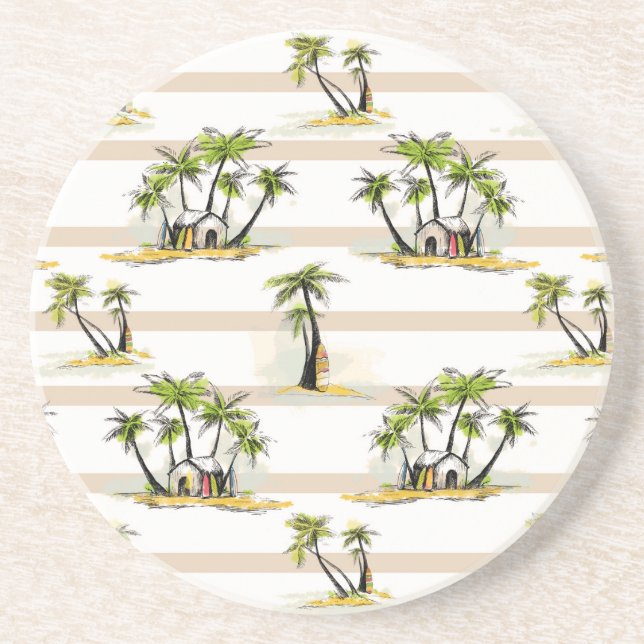 Tropical Shack And Palms Drink Coaster (Front)