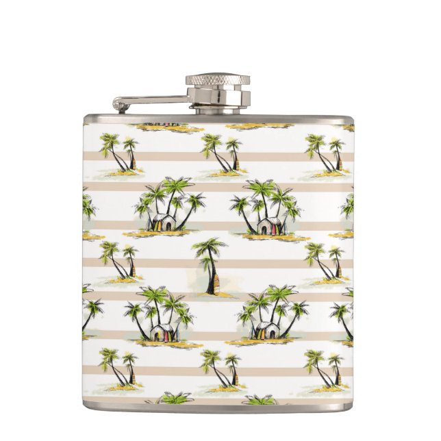 Tropical Shack And Palms Flask (Front)